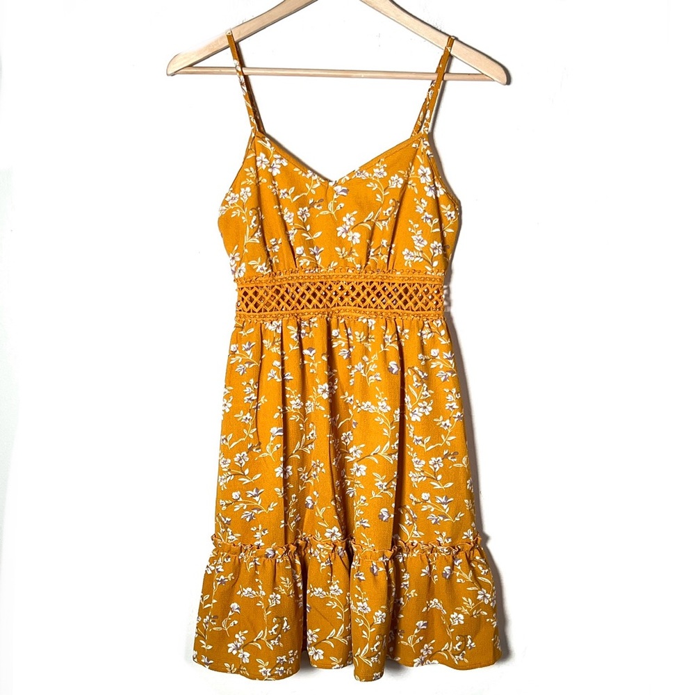SHEIN yellow floral fit in flare sundress size XS B196